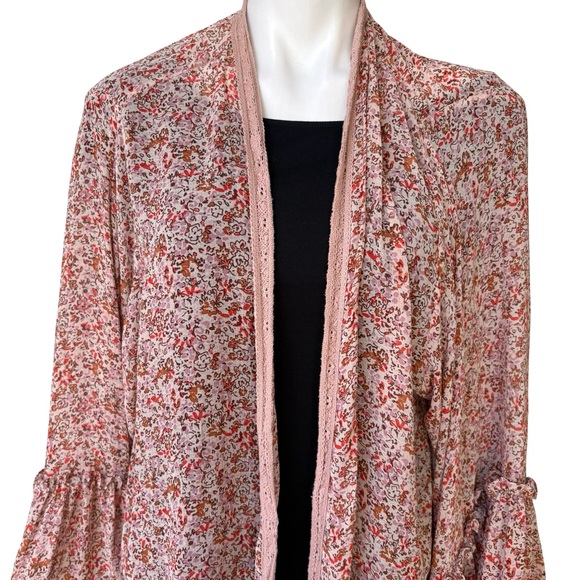 Free People Lola Printed Open Front Kimono (front tie string removed), Sz M - Picture 10 of 15